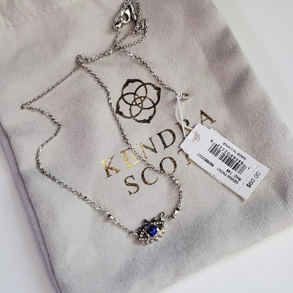 Kendra Scott Gemma Evil Eye Pendant Necklace Rhodium Silver Blue Stone Gift